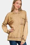 French Terry Exposed Seam Round Neck Dropped Shoulder Sweatshirt