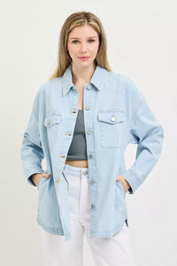 Risen Oversized Stripe Denim Shirt Jacket