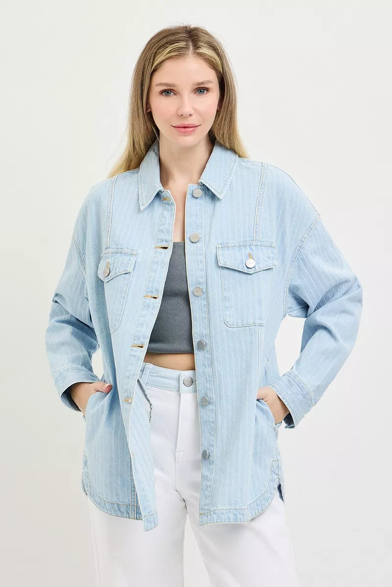 Risen Oversized Stripe Denim Shirt Jacket