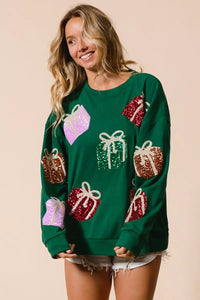 Sequin Christmas Presents Embroidered Pullover