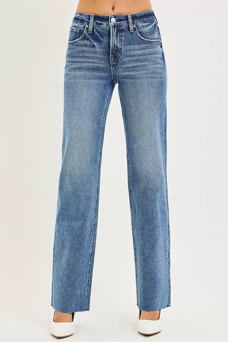 Risen Mid Rise Tummy Control Straight Jeans