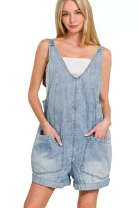 Zenana Denim Short Overalls with Pockets