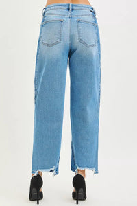 Risen Mid Rise Slouchy Cropped Contrast Barrel Jeans