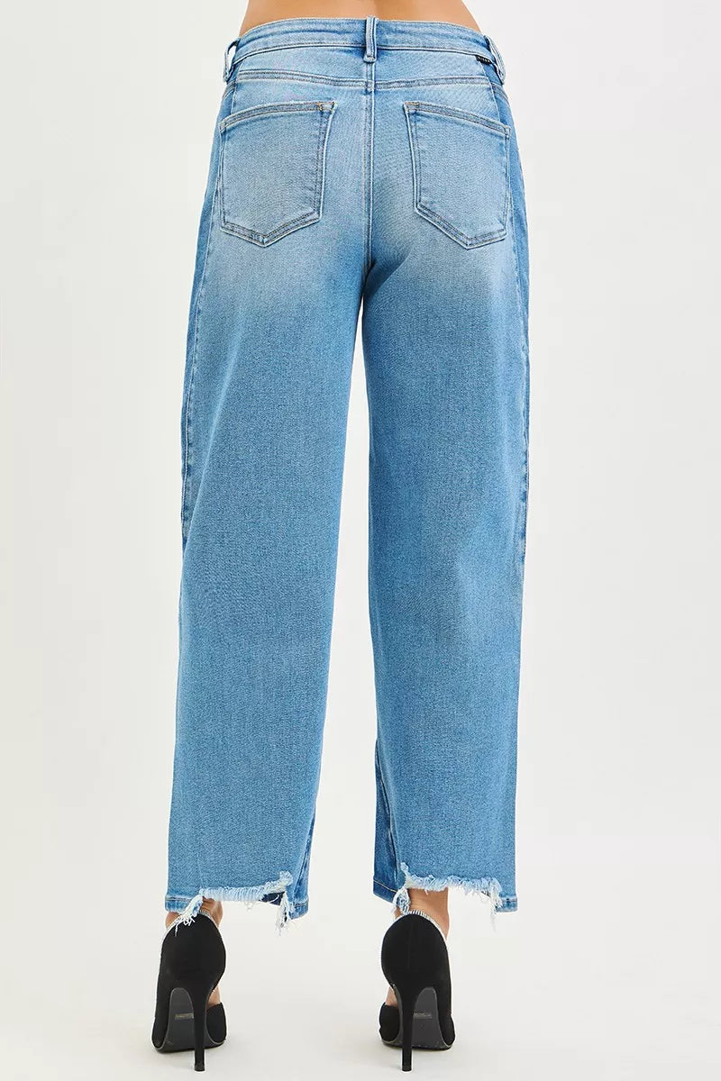 Risen Mid Rise Slouchy Cropped Contrast Barrel Jeans
