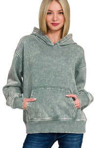 Zenana Fleece Mineral Wash Basic Hoodie in Ash Jade