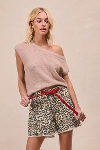 Bibi Leopard Print Shorts with Braided Waist Belt and Patch Pockets