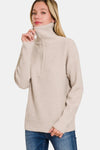 Half Zip Mocha Waffle Knit Sweater