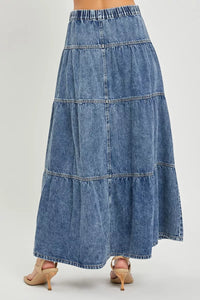 Risen Tiered Denim Maxi Skirt