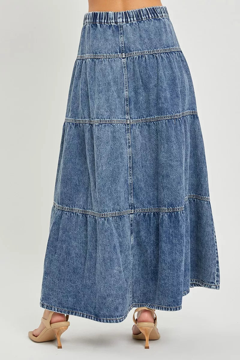 Risen Tiered Denim Maxi Skirt