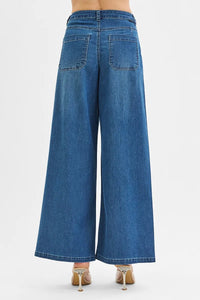 Risen High Rise Wide Leg Knit Denim Pants