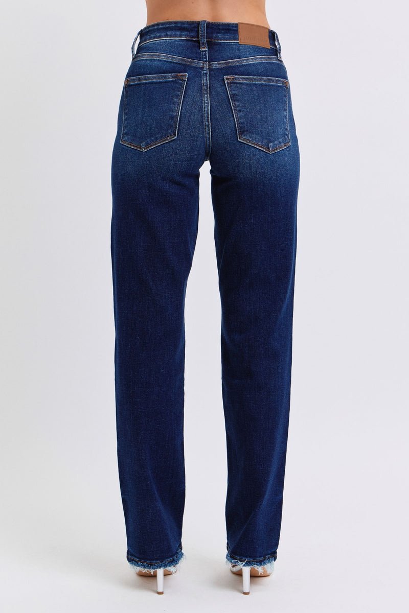 Judy Blue Mid Rise Frayed Hem Straight Leg Jeans