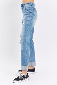 Judy Blue High Rise Patch Pocket Destroyed Boyfriend Jeans