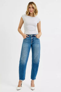 Risen High Rise Tummy Control Ankle Slim Barrel Jeans