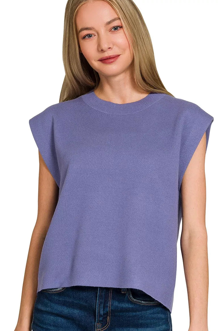 Zenana Round Neck Viscose Sweater Vest in Marlin Blue