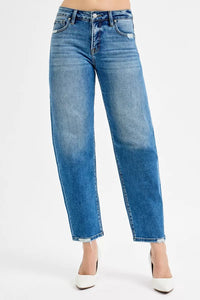 Risen High Rise Tummy Control Ankle Slim Barrel Jeans
