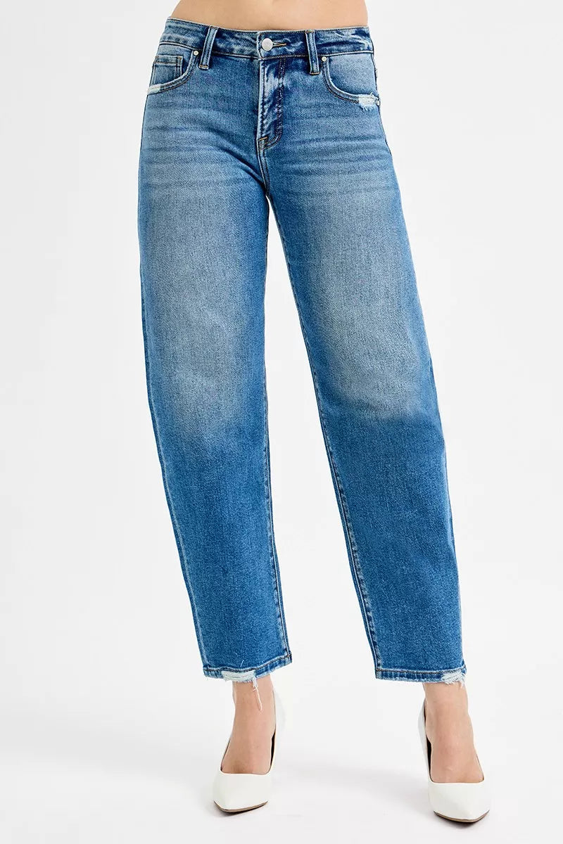 Risen High Rise Tummy Control Ankle Slim Barrel Jeans