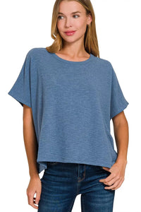Zenana Cotton Slub Oversize Tee in Dusty Blue