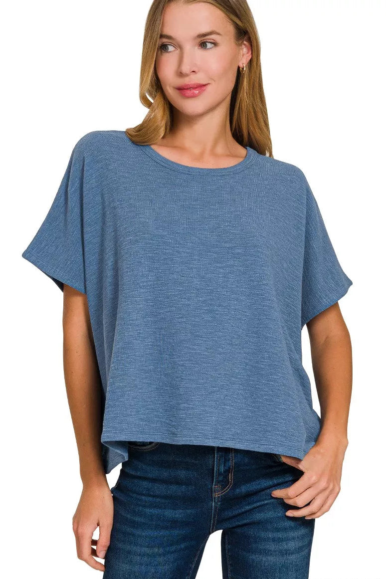 Zenana Cotton Slub Oversize Tee in Dusty Blue