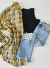 Looking At You Loose Fit Plaid Button Down Shirt - Mustard