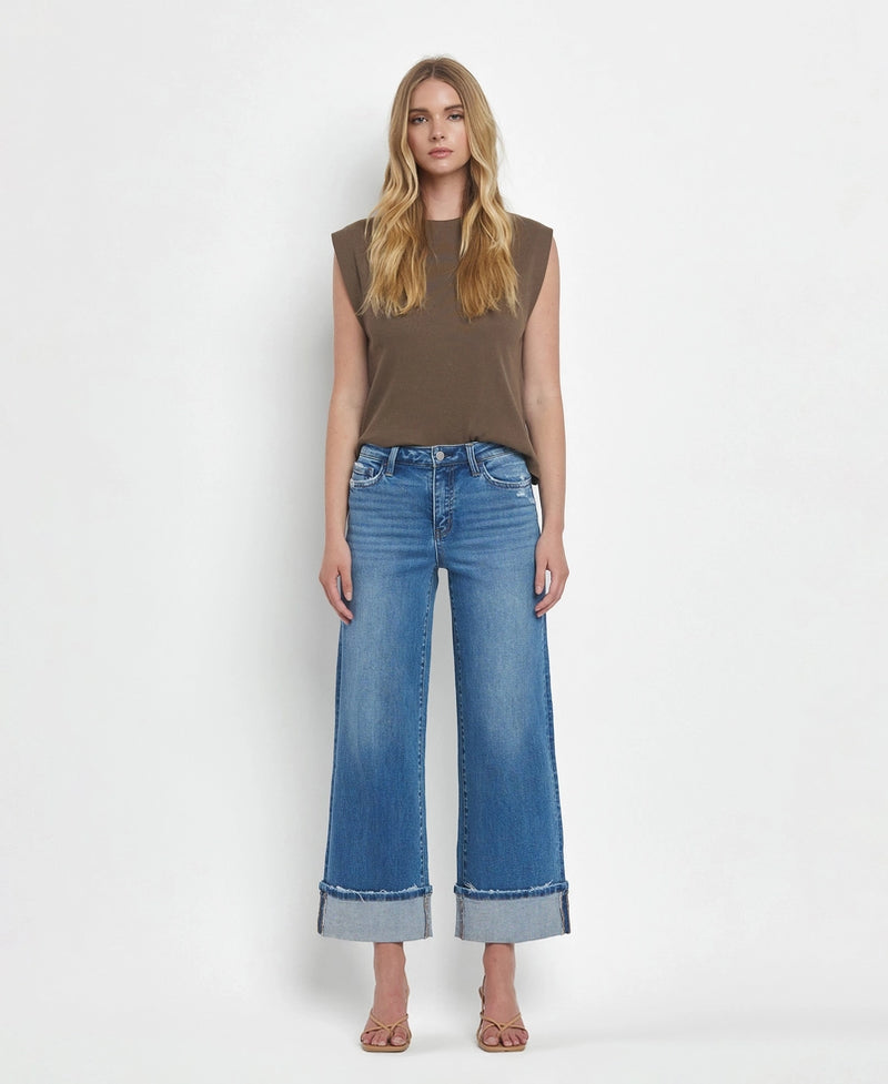 Flying Monkey High Rise Cuffed Wide Leg Jeans