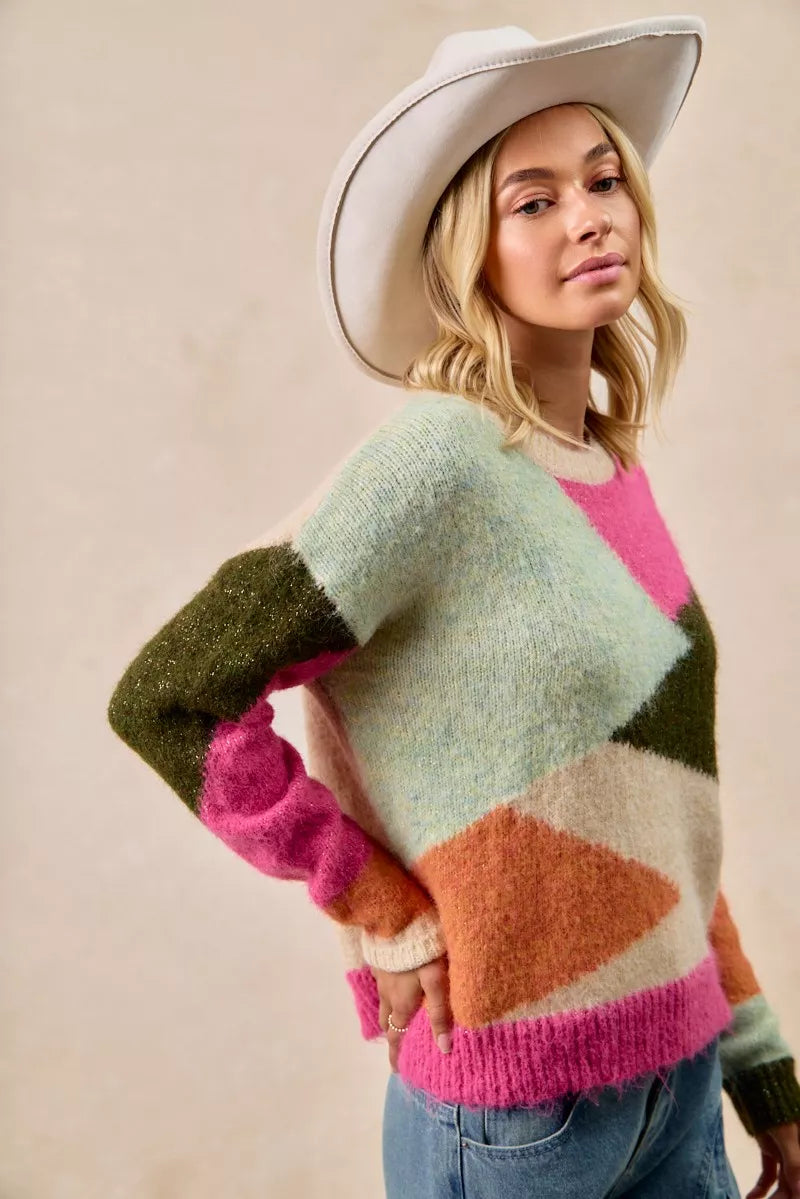 Multi Color Block Geometric Sweater