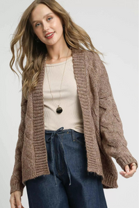 Chunky Cable Knit Open Front Cardigan in Mocha