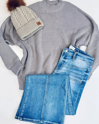 Riley High Neck Oversized Sweater - Warm Grey