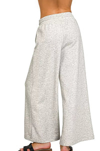 Zenana Heather Grey Scuba Drawstring Wide Leg Pants