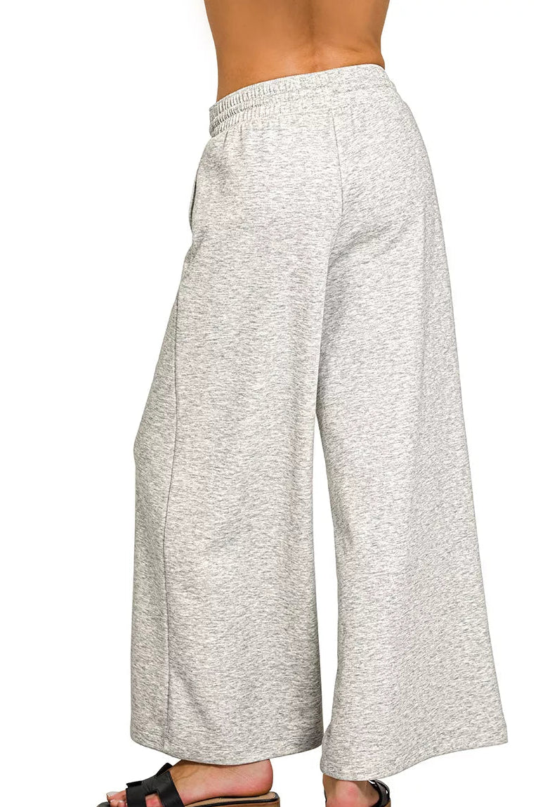 Zenana Heather Grey Scuba Drawstring Wide Leg Pants