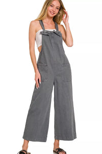 Washed Knot Strap Relaxed Fit Overalls in Ash Black