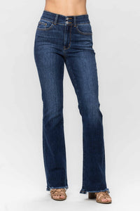 Judy Blue High Rise Double Button Frayed Hem Bootcut Jeans