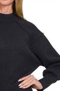 Black Mock Neck Exposed Seam Sweater