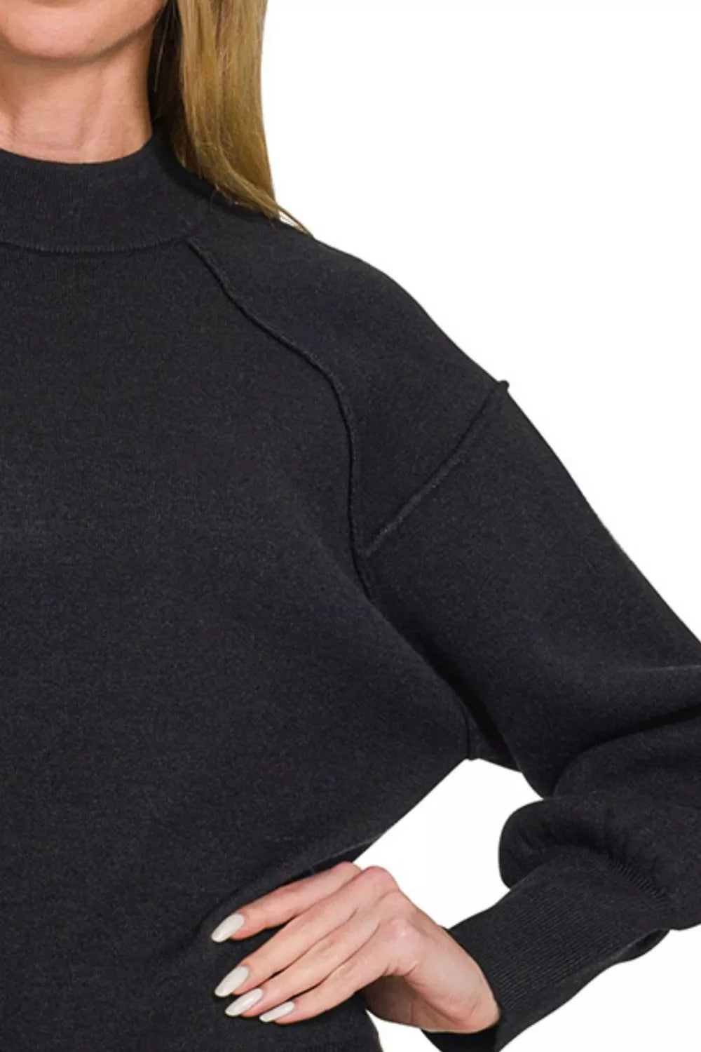 Black Mock Neck Exposed Seam Sweater