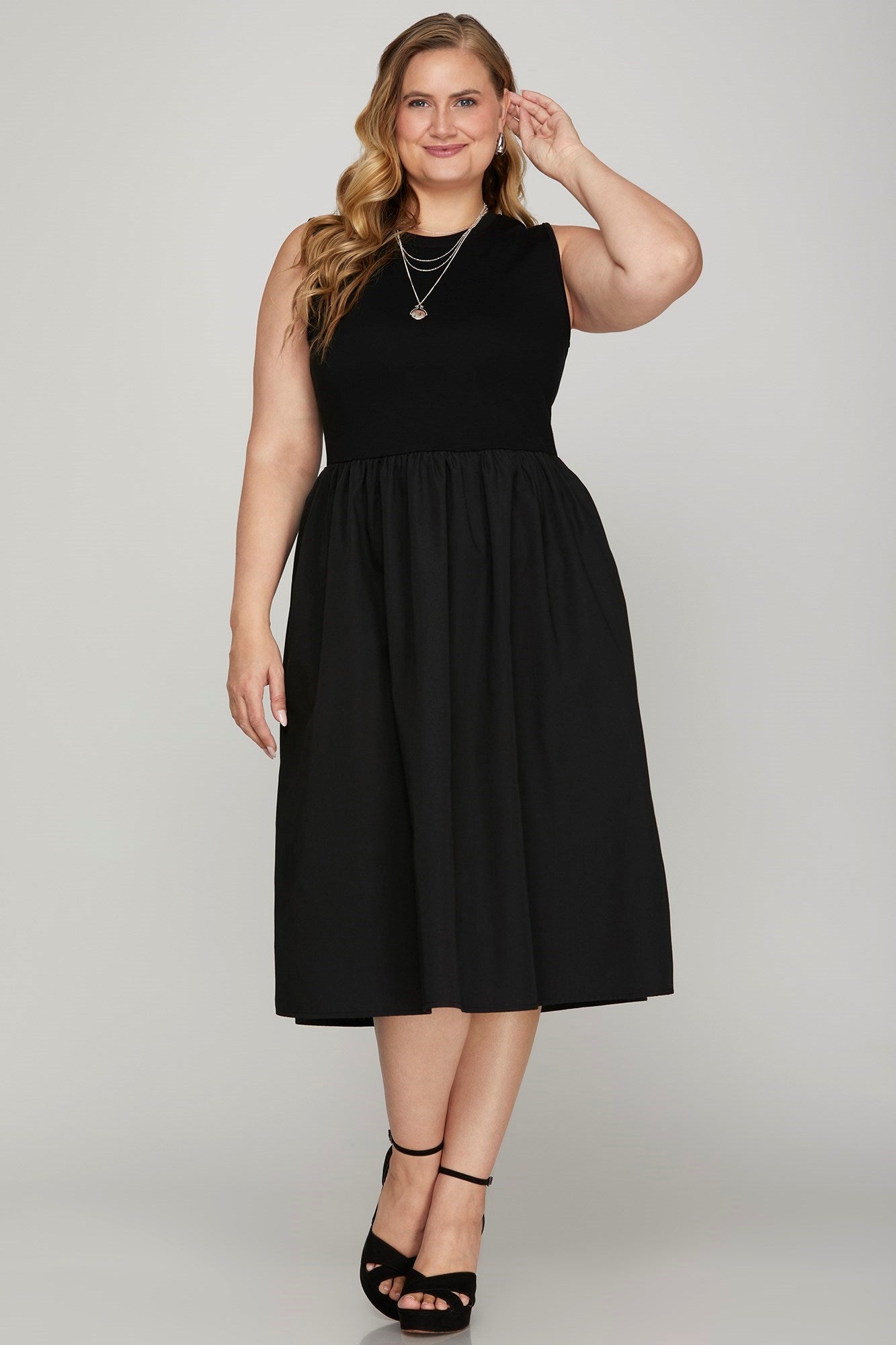 sleeveless poplin midi dress Darcey Cotton Poplin Sleeveless Midi Dress in black