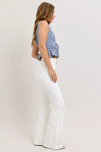 Judy Blue High Rise White Denim Tummy Control Flare Jeans