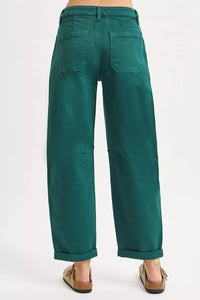 Risen High Rise Hunter Green Ankle Cuffed Barrel Pants