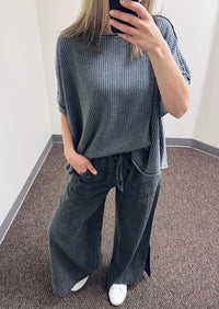 Easel Cotton Mineral Washed Wide Leg Pants