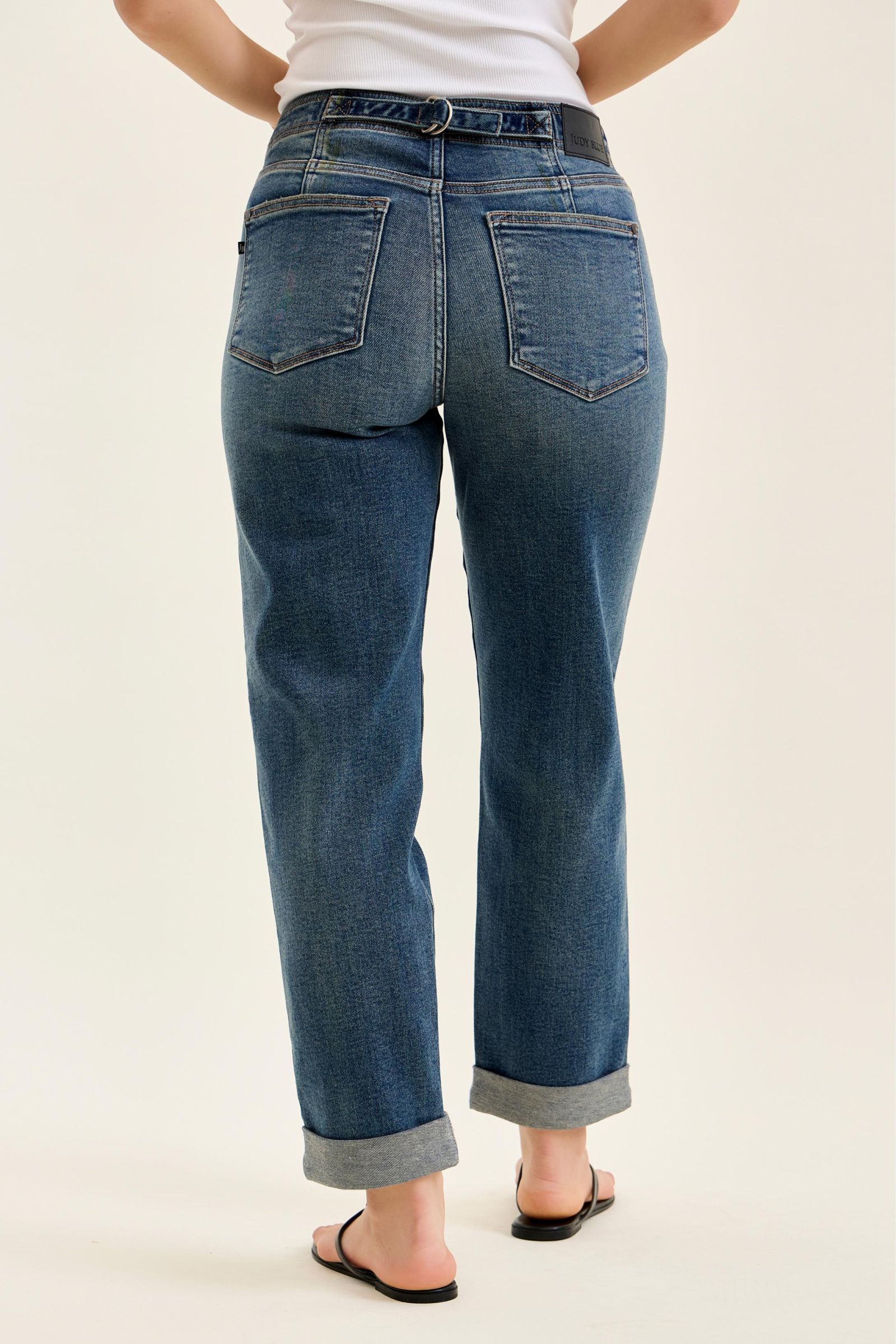 Judy Blue Mid Rise Boyfriend Jeans with Adjustable Back Tab 82731