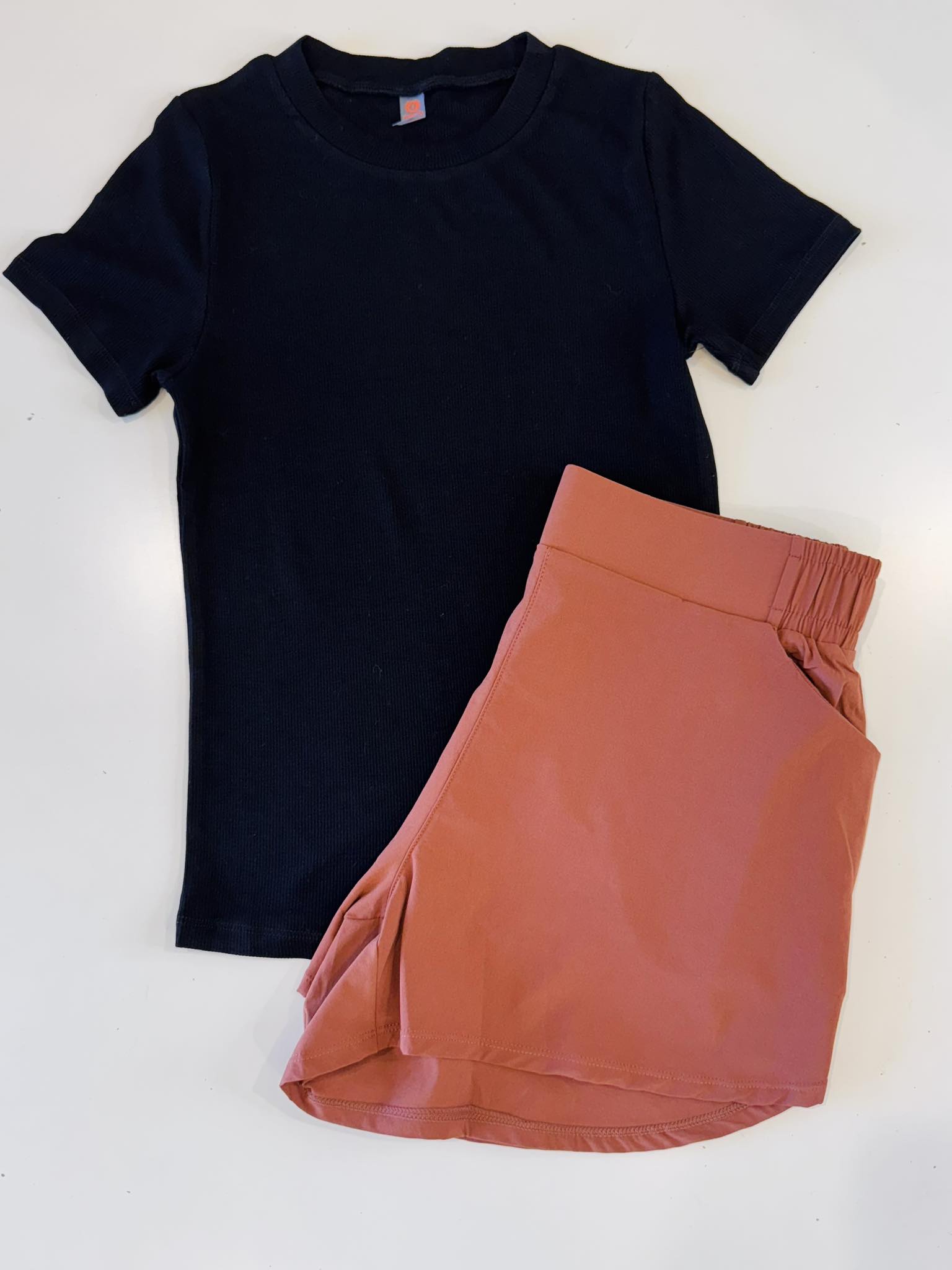 Mono B Around Town Women's Athleisure Shorts - Brown Patina & Fitted Ribbed Top