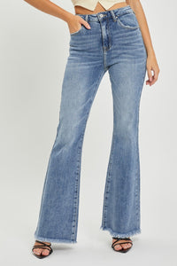 RISEN High Rise Raw Hem Flare Jeans