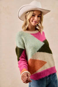 Multi Color Block Geometric Sweater