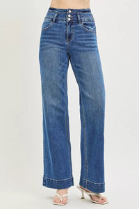 Risen High Rise Wide Waistband Wide Leg Jeans PW21705 