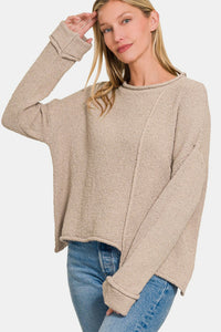 Asymmetric Hem Drop Shoulder Sweater