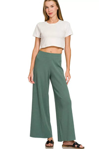 Viscose Sweater Knit Top & Pants Two-Piece Set in Ash Jade