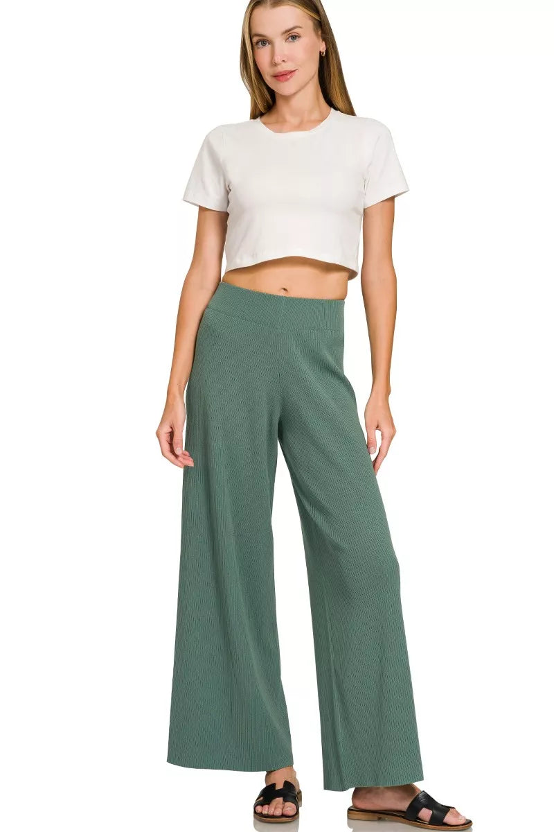 Viscose Sweater Knit Top & Pants Two-Piece Set in Ash Jade