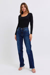 Judy Blue Mid Rise Frayed Hem Straight Leg Jeans