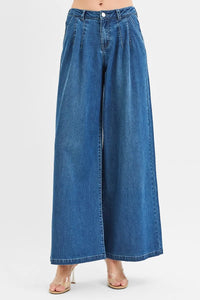 Risen High Rise Wide Leg Knit Denim Pants