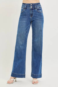 Risen High Rise Wide Waistband Wide Leg Jeans PW21705 