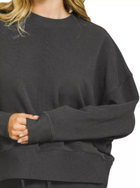 Zenana Ribbed Round Neck Pullover and Shorts Set in Black