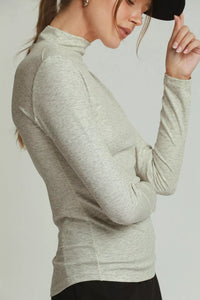 Heathered Grey Long Sleeve Mock Neck Top